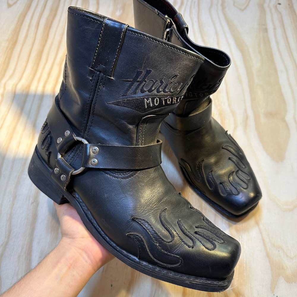 Harley-Davidson Men's Darren Black Flame O-Ring Harness Biker Boots Size 13